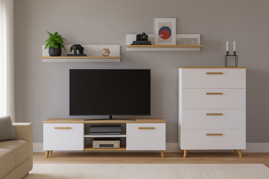 Set mobila de living alb cu topuri Artisan Oak Freya