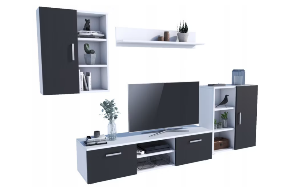 Set mobila de living alb cu fronturi negre Icaro