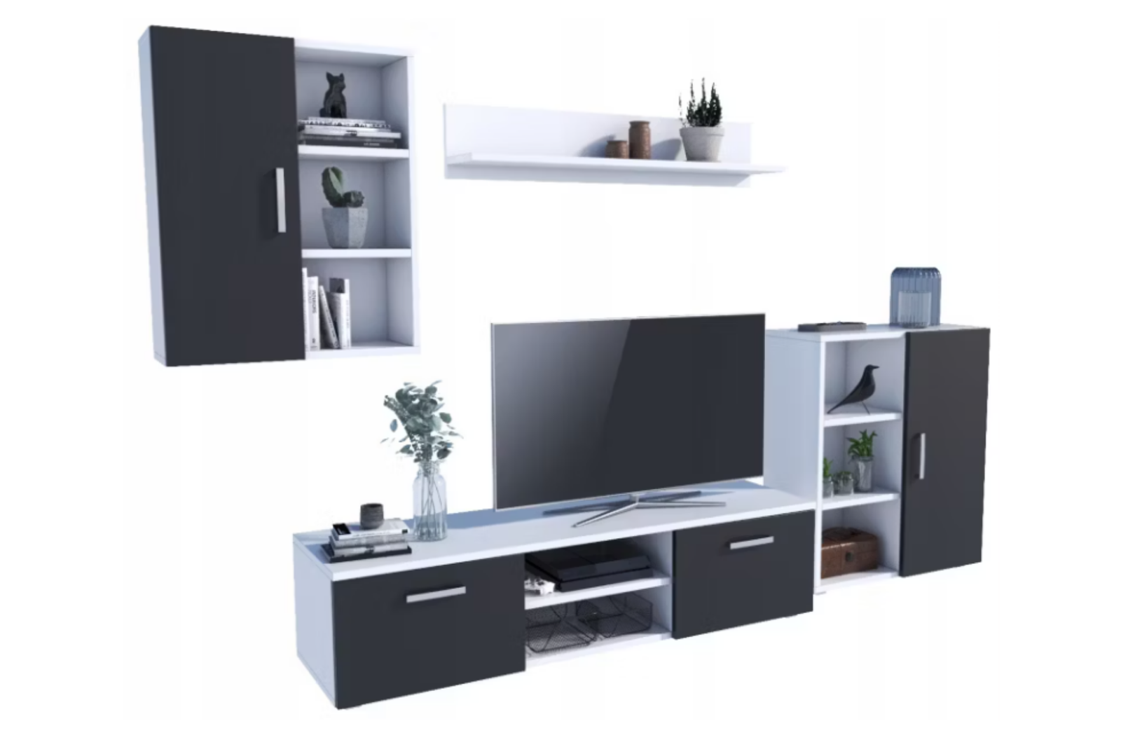 Set mobila de living alb cu fronturi negre Icaro