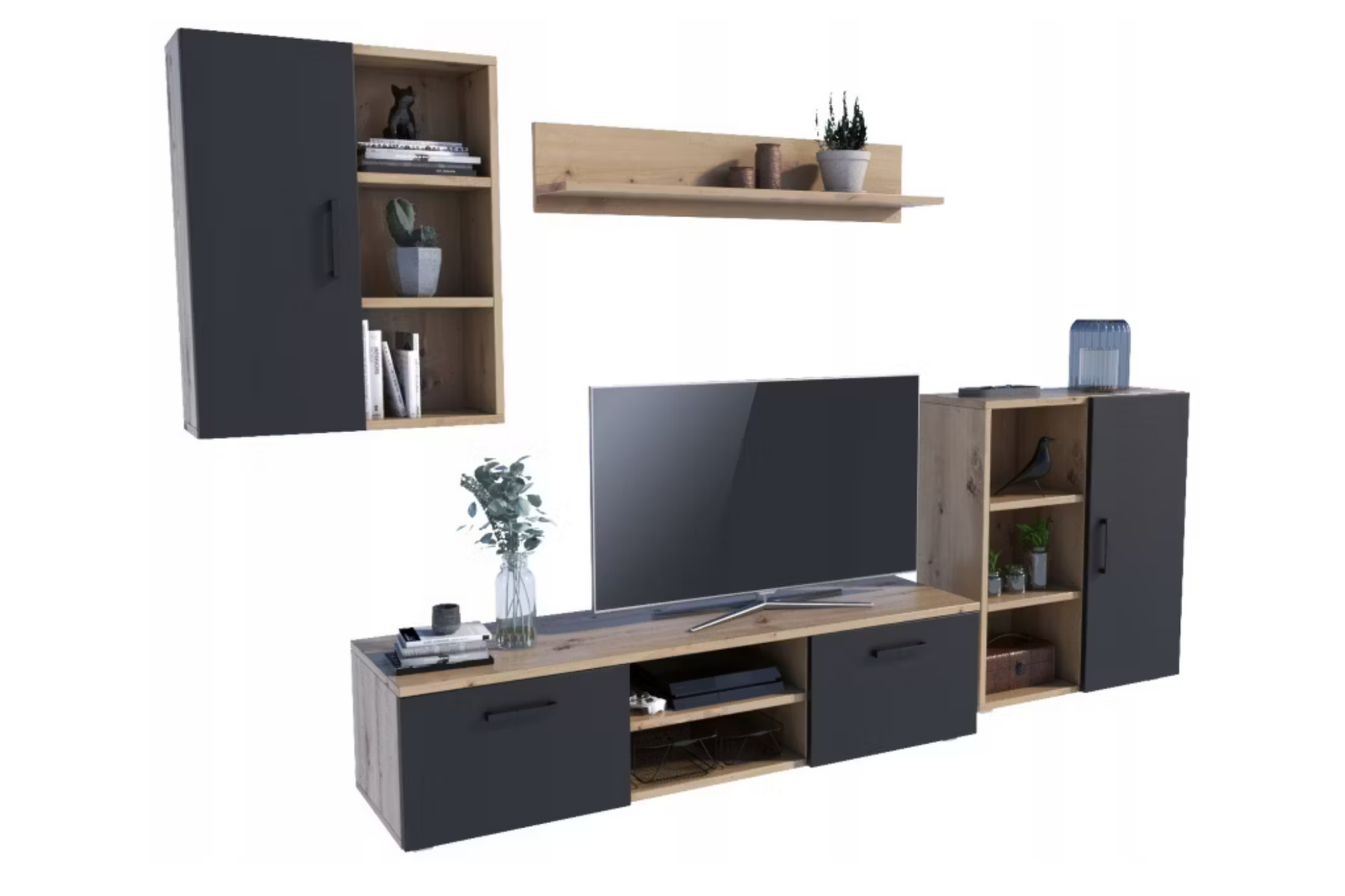 Set mobila de living Artisan Oak cu fronturi negre Icaro