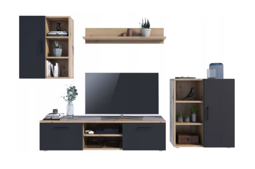 Set mobila de living Artisan Oak cu fronturi negre Icaro