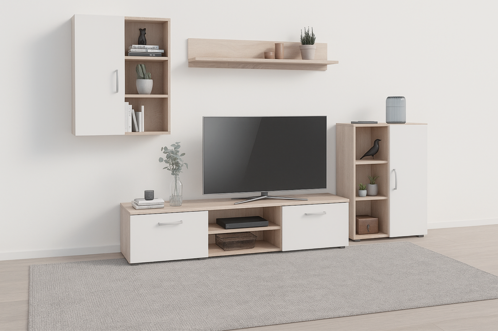 Set mobila de living Sonoma Oak cu fronturi albe Icaro