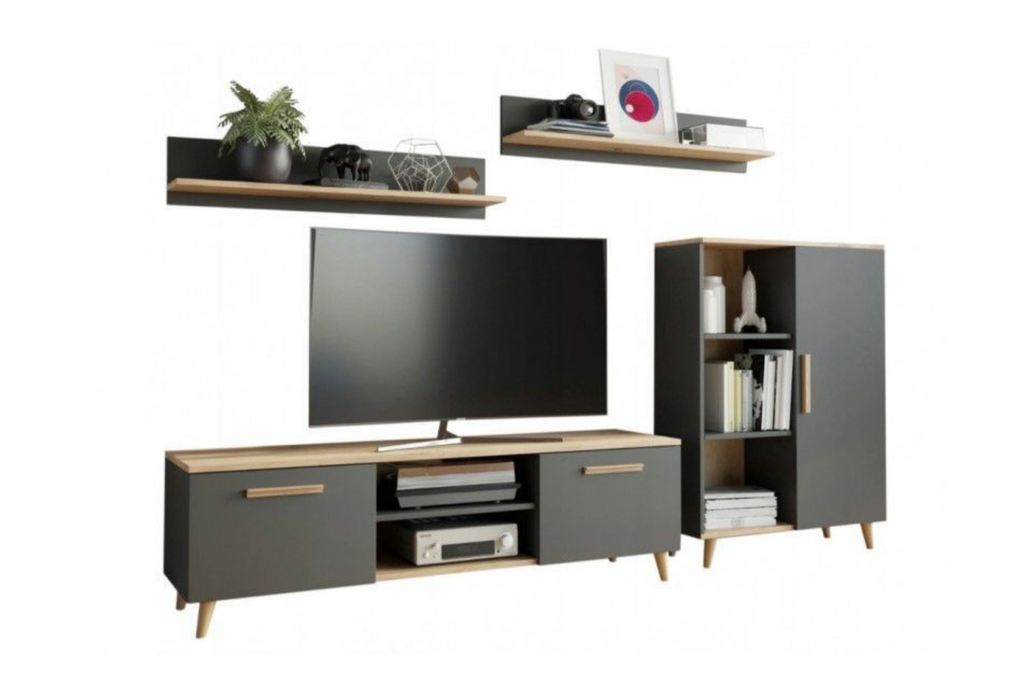 Set mobila de living Artisan Oak cu fronturi gri antracit Oskar