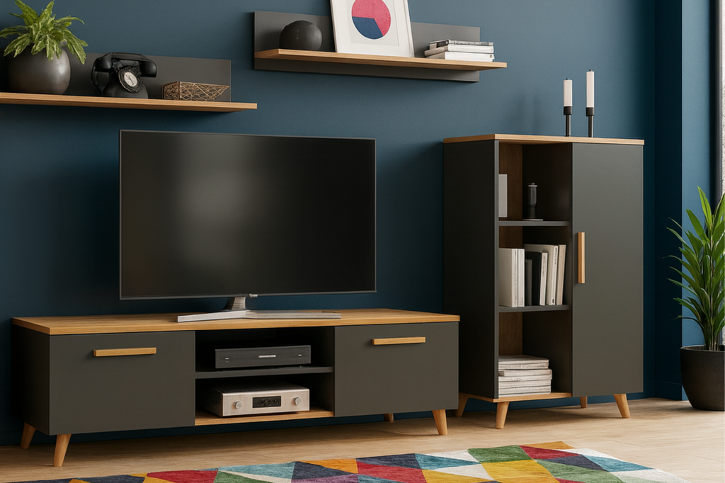 Set mobila de living Artisan Oak cu fronturi gri antracit Oskar