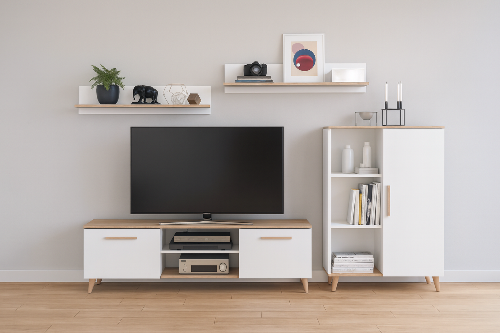 Set mobila de living Artisan Oak cu fronturi albe Oskar