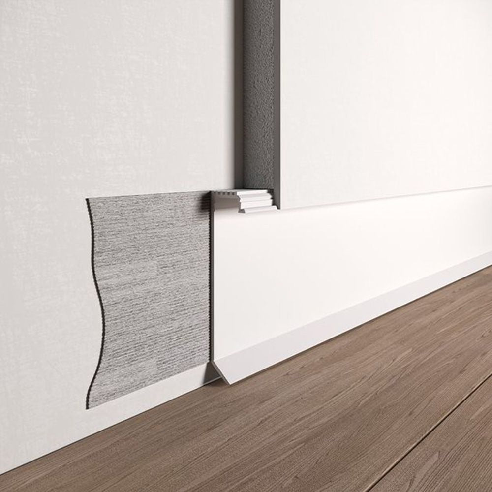 Plintă ascunsă alba din aluminiu cu iluminare LED 60 mm Shadow Gap