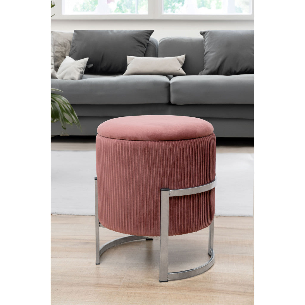 Taburet roz cu tesatura din stofa catifelata Porto