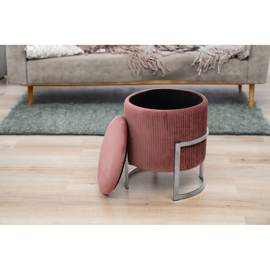Taburet roz cu tesatura din stofa catifelata Porto