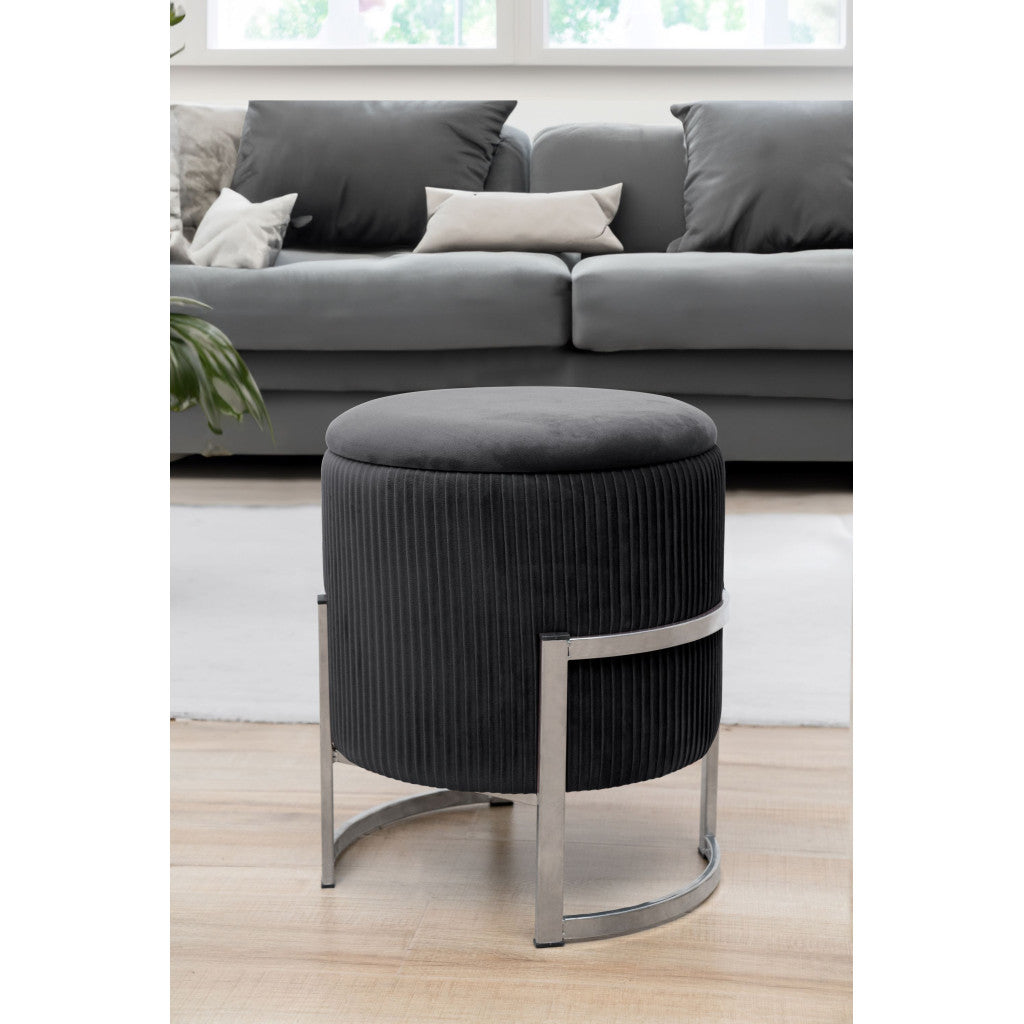 Taburet negru cu tesatura din stofa catifelata Porto