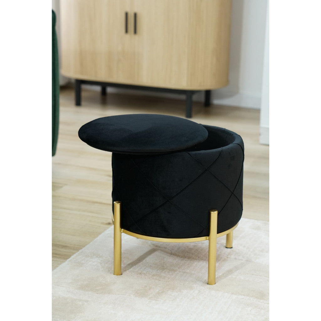 Taburet negru cu tesatura din stofa catifelata Savana