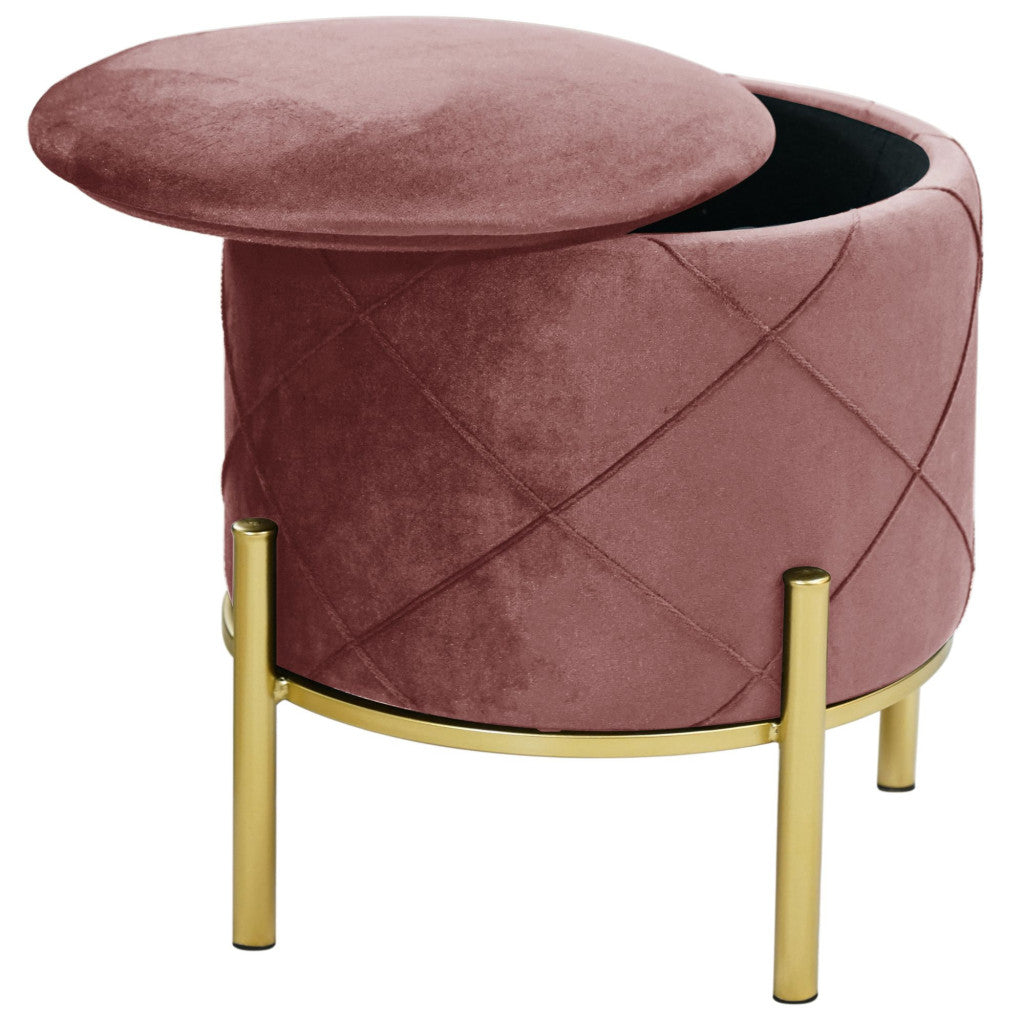 Taburet roz cu tesatura din stofa catifelata Savana