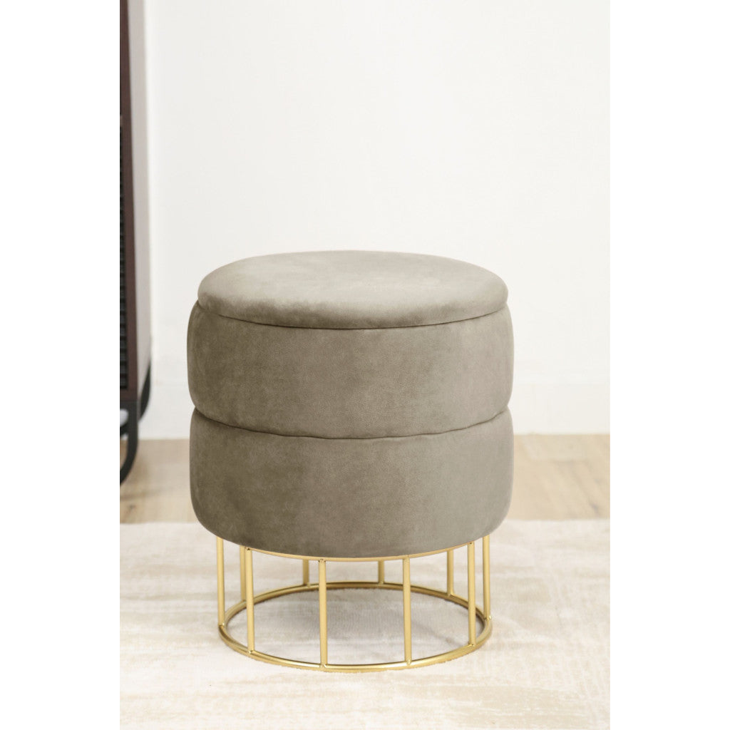 Taburet bej cu tesatura din stofa catifelata Elza