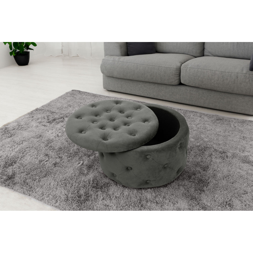 Taburet gri graphite cu tesatura din stofa catifelata Alia