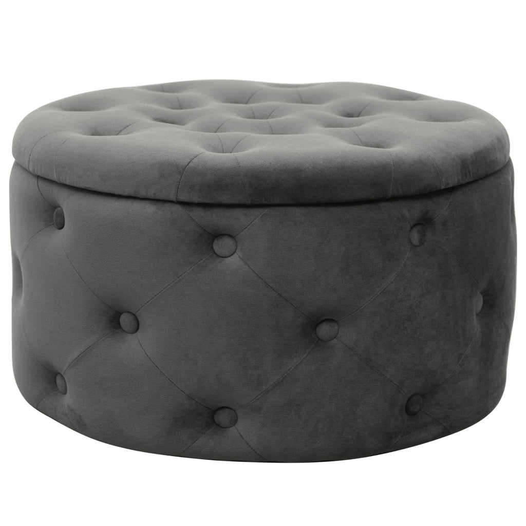 Taburet gri graphite cu tesatura din stofa catifelata Alia