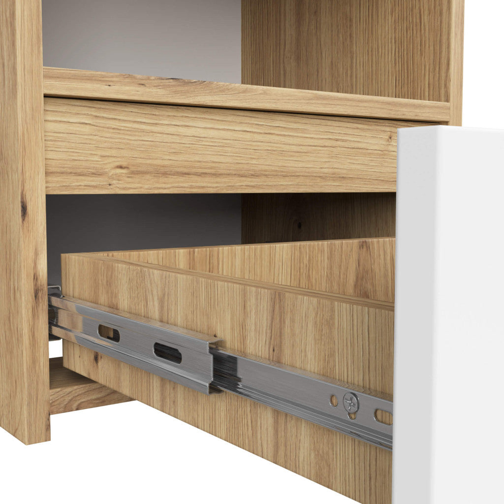 Noptiera stejar artisan cu sertar alb CL1