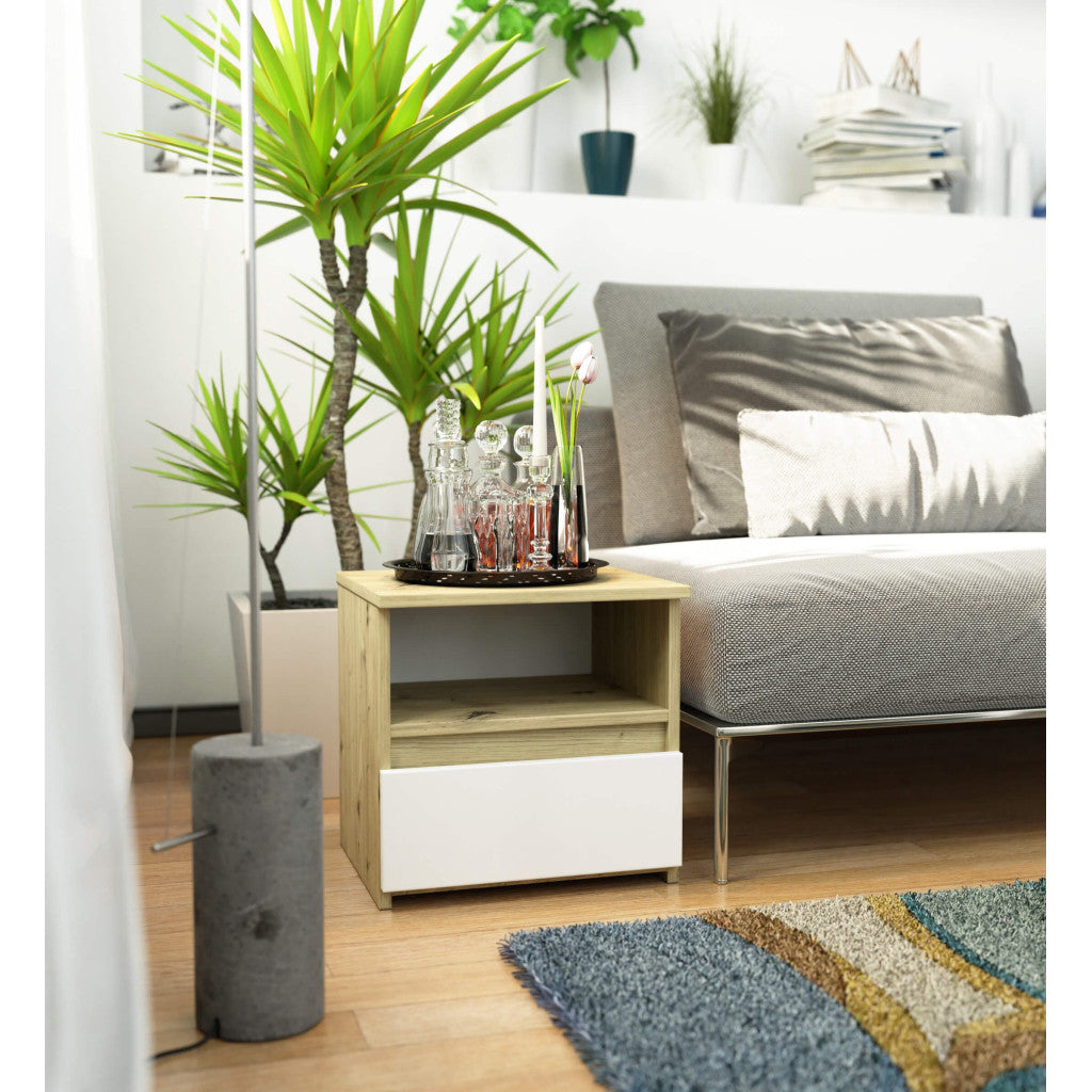 Noptiera stejar artisan cu sertar alb CL1