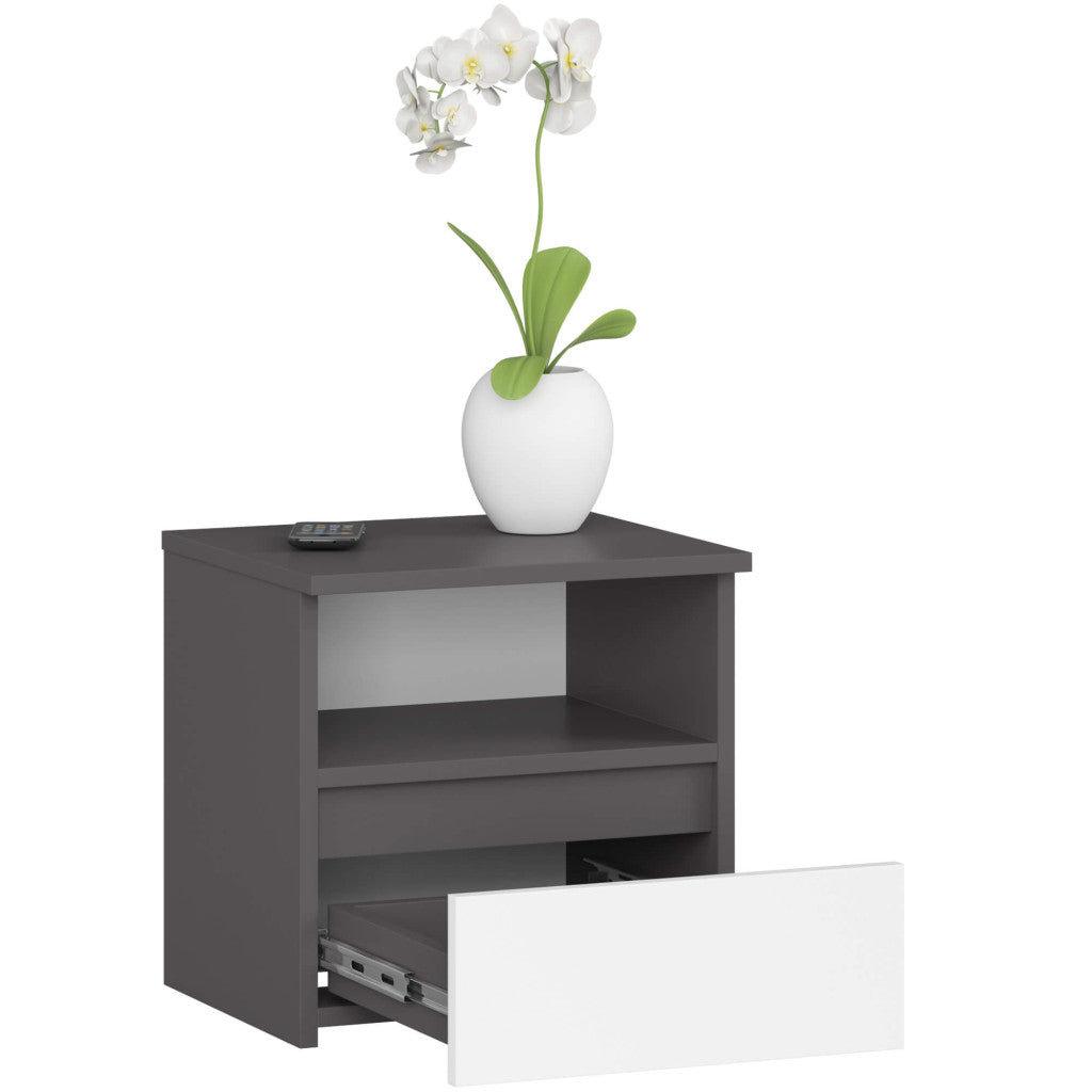 Noptiera gri graphite cu sertar alb CL1