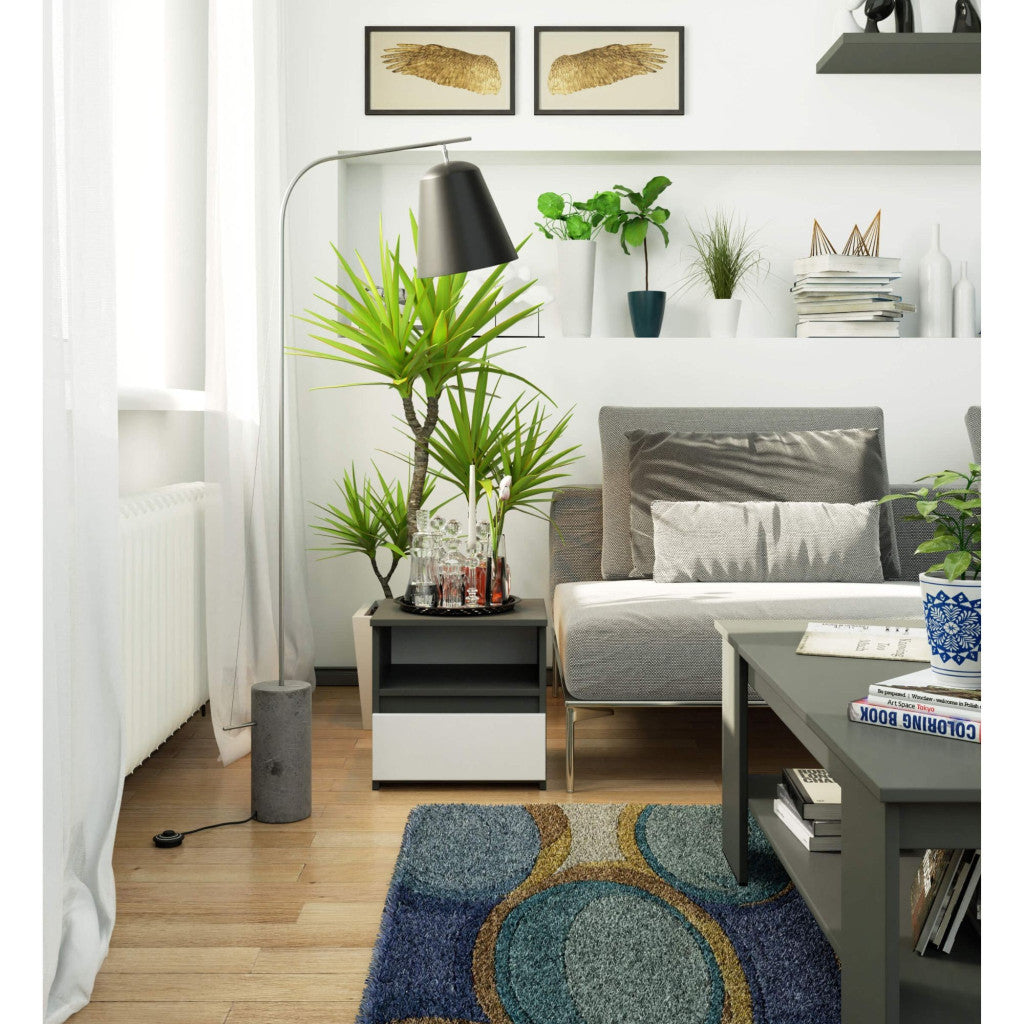 Noptiera gri graphite cu sertar alb CL1