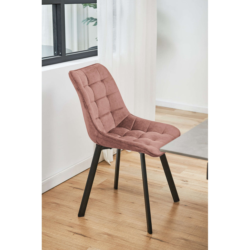 Scaun roz catifea cu picioare negre SJ.28